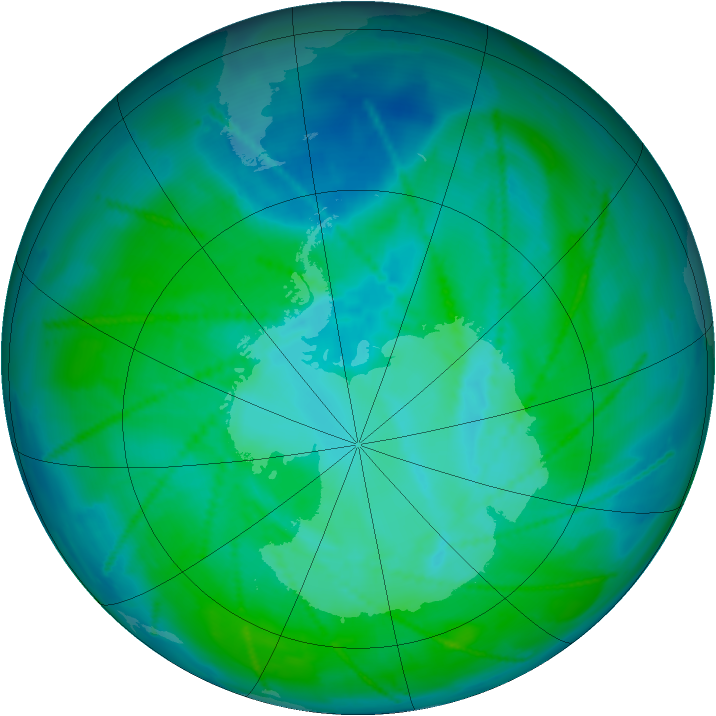 Antarctic ozone map for 03 January 2011